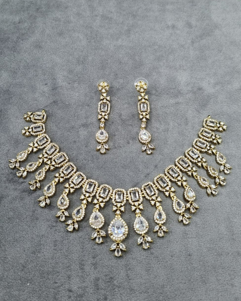 Gold Plated AD Stone Rectangle Link Jewelry Set